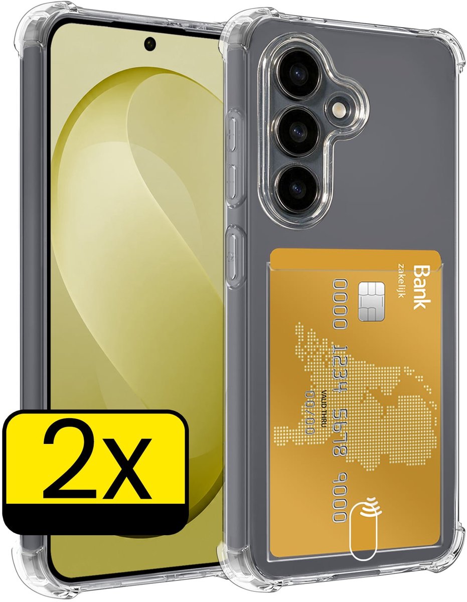 Hoesje - 2 Stuks - Geschikt voor Samsung Galaxy S26 FE - Met Pashouder en Kaarthouder - Telefoon Hoes Shockproof - Siliconen Case - Back Cover - Shock Proof - Pasjes Houder - Telefoonhoesjes - Transparant