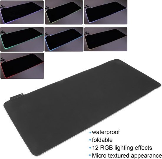 RGB Muismat - Verlichte Pad - Gaming Bureau - 12 Lichteffecten - 400x900mm - Zwart — afbeelding 3