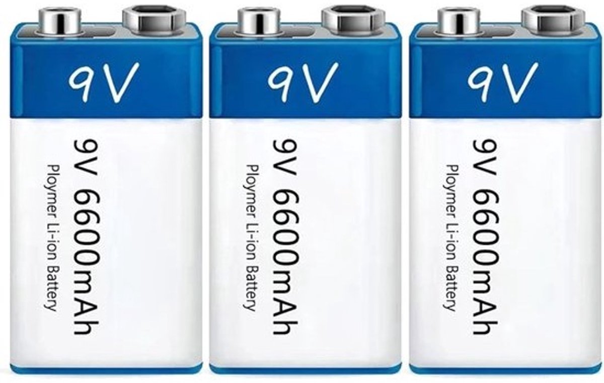 Oplaadbare Lithium Batterij - 9V Batterij - Apparaten Voeden - Hoge Capaciteit 6600mAh - 4.5 x 2.6 x 1.6 cm