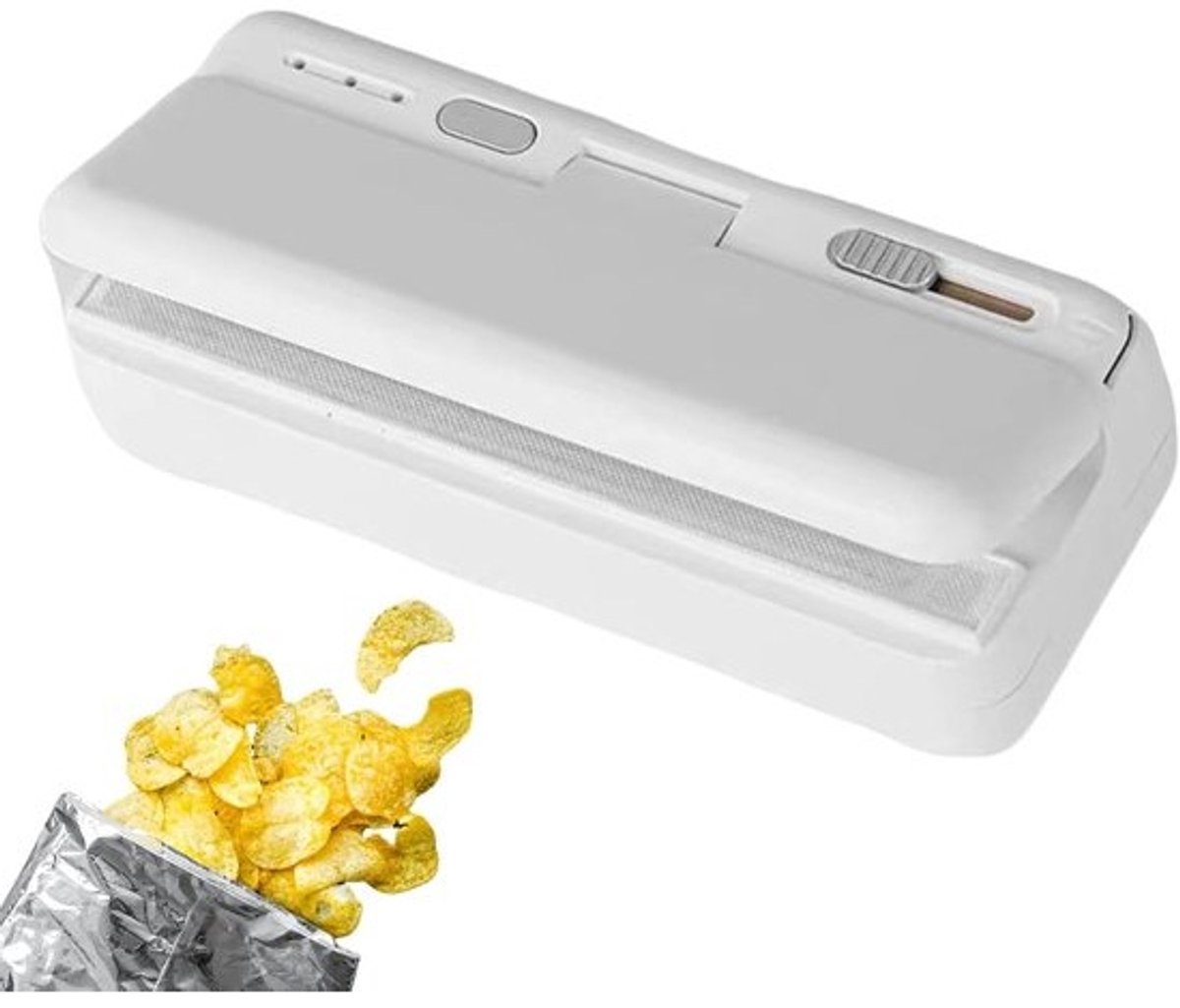 Zakkensluiter - Chip Zaksluiter - Voedsel Verzegelen - Draagbare Vacuüm Sealer - 12x5x3.6 cm - Wit