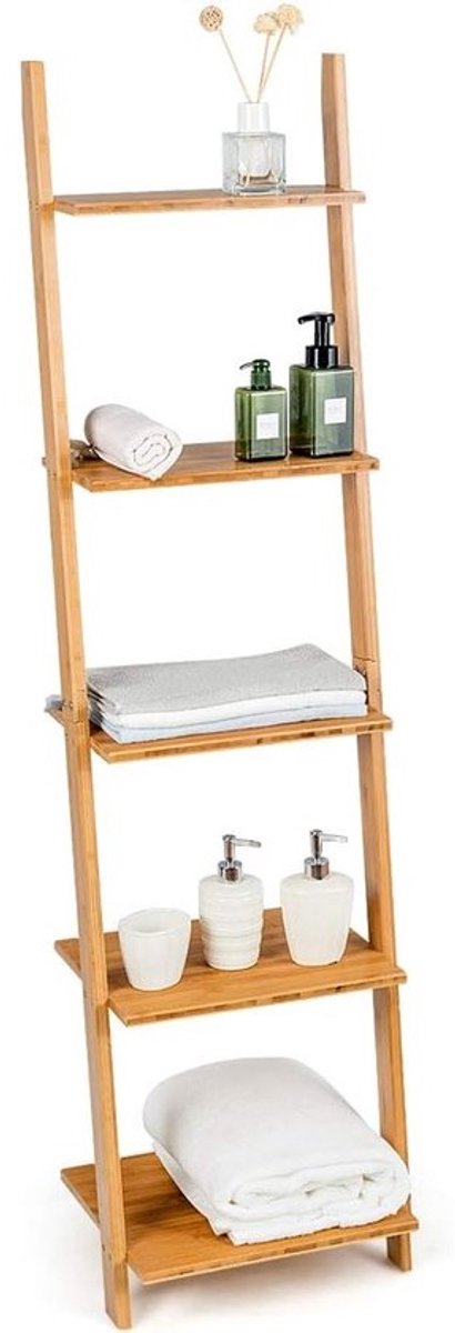 Ladderrek Wandrek - Opbergrek Boekenkast - Ruimte Besparen - Stabiele Driehoek Constructie - 43 x 35 x 165 cm - Natuurlijk
