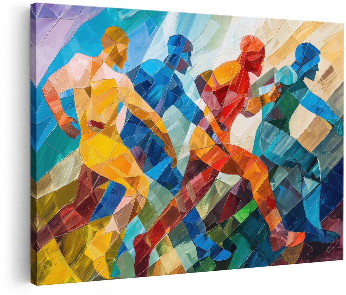 Artaza Canvas Schilderij Abstract Hardlopers - 150x100 cm - Groot - Wanddecoratie Kleurrijk - Muurdecoratie Sport - Decoratie Geometrisch Schilderijen