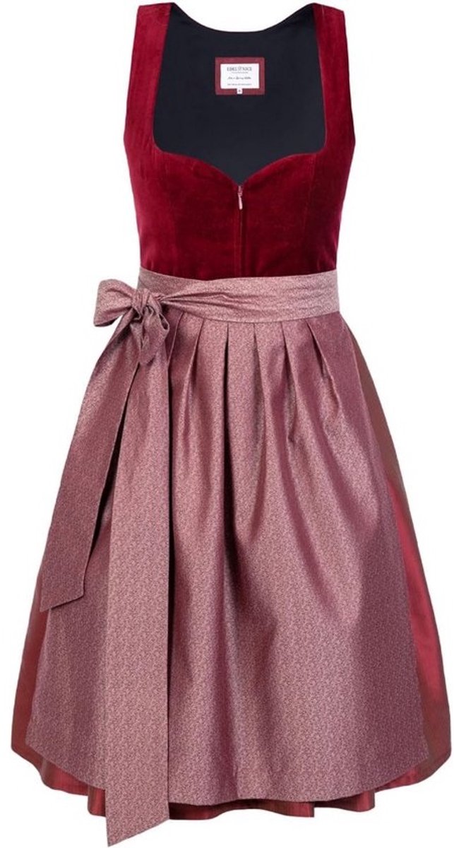 Exclusieve Midi Dirndl Rood Fluweel Hartvormige Halslijn Inclusief Schort