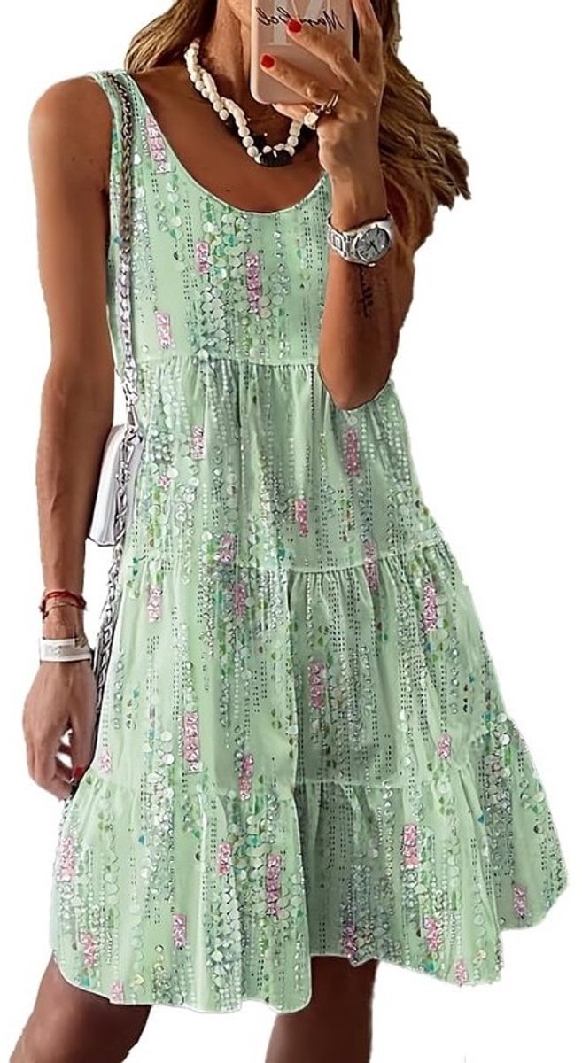 Mouwloze Lichte Casual Zomerjurk voor Dames - Elegante Knielange Bloemen Mini Strand Jurk