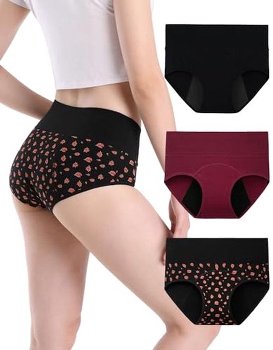 INNERSY Menstruatie-ondergoed voor dames, katoen, lekvrij, hoge taille, menstruatieslip, verpakking van 3 stuks