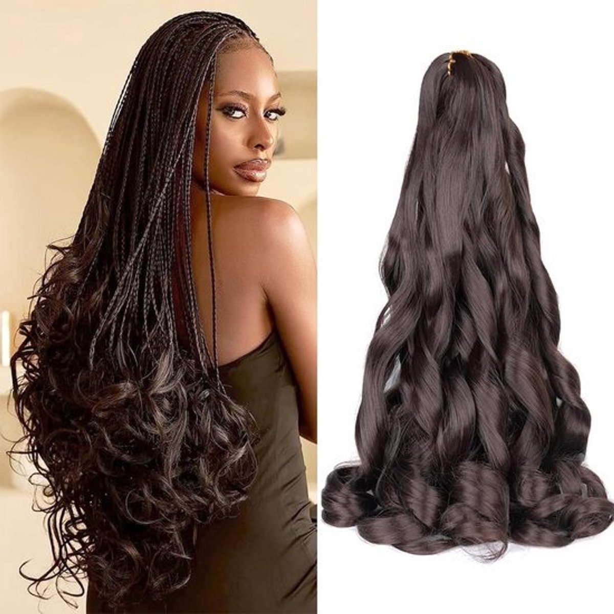 French Curl Vlechthaar 24 Inch - Voorgerekt Los Golvend Haar met Krullerige Uiteinden