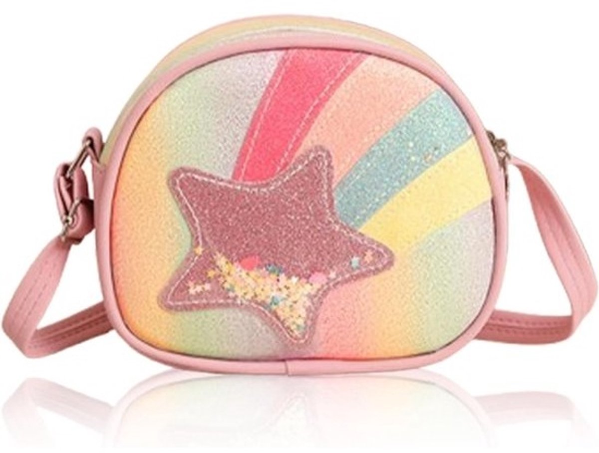 Meisjes Handtas - Schoudertas Kinderen - Dagelijks Gebruik - Regenboog Pailletten - 18 x 15 cm - Roze