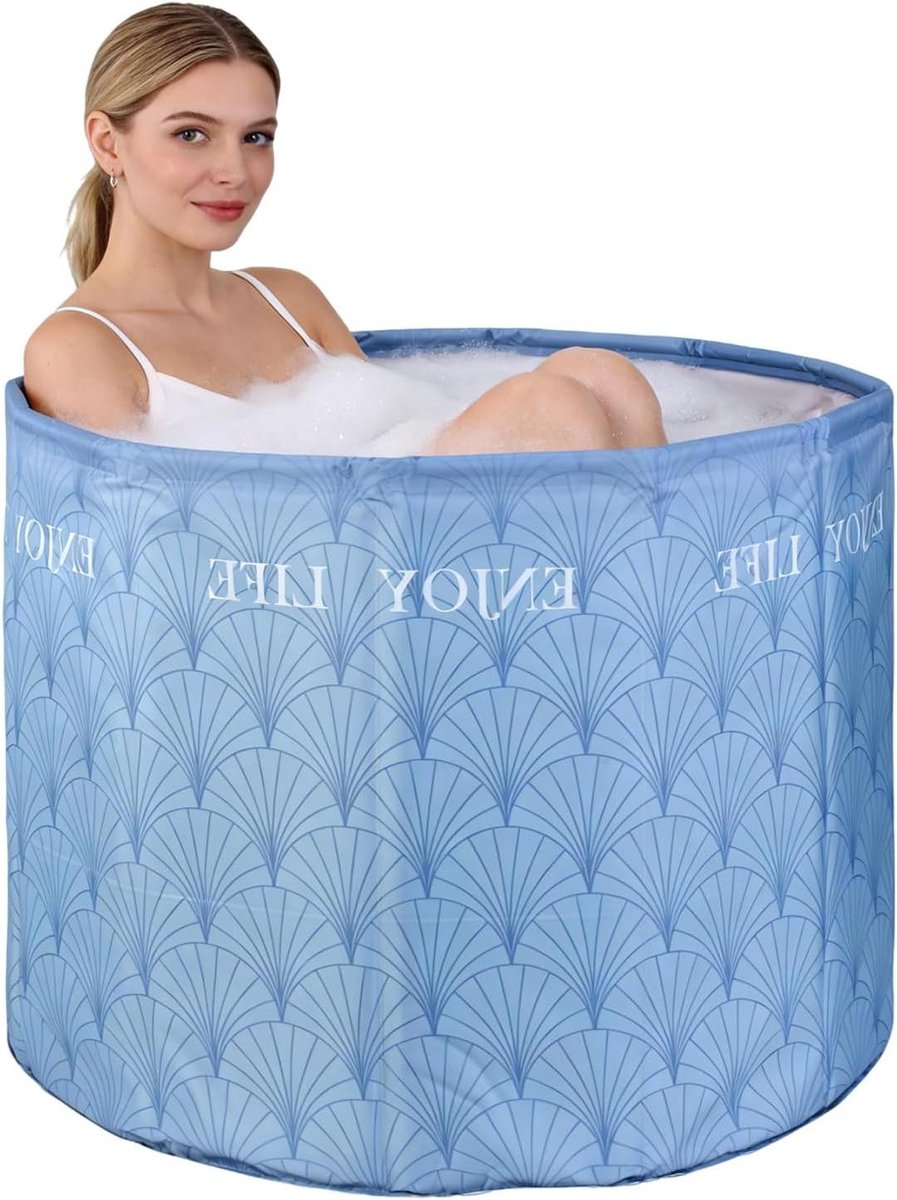 Draagbare Opvouwbare Badkuip - IJsbad Ligbad - Koudwatertherapie Ontspanning - Installatievrij Dubbele afvoer - 80 cm breed - Blauw