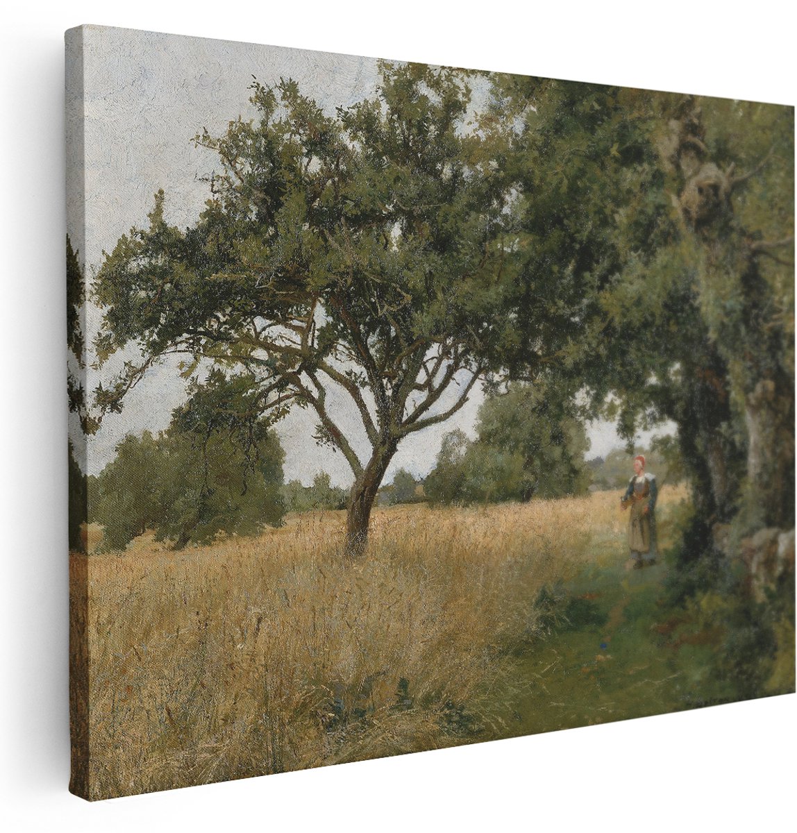 Artaza Canvas Schilderij Graanveld - 160x120 cm - Groot - Wanddecoratie Landelijk Tafereel - Muurdecoratie Boom - Schilderijen Op Canvas Natuur