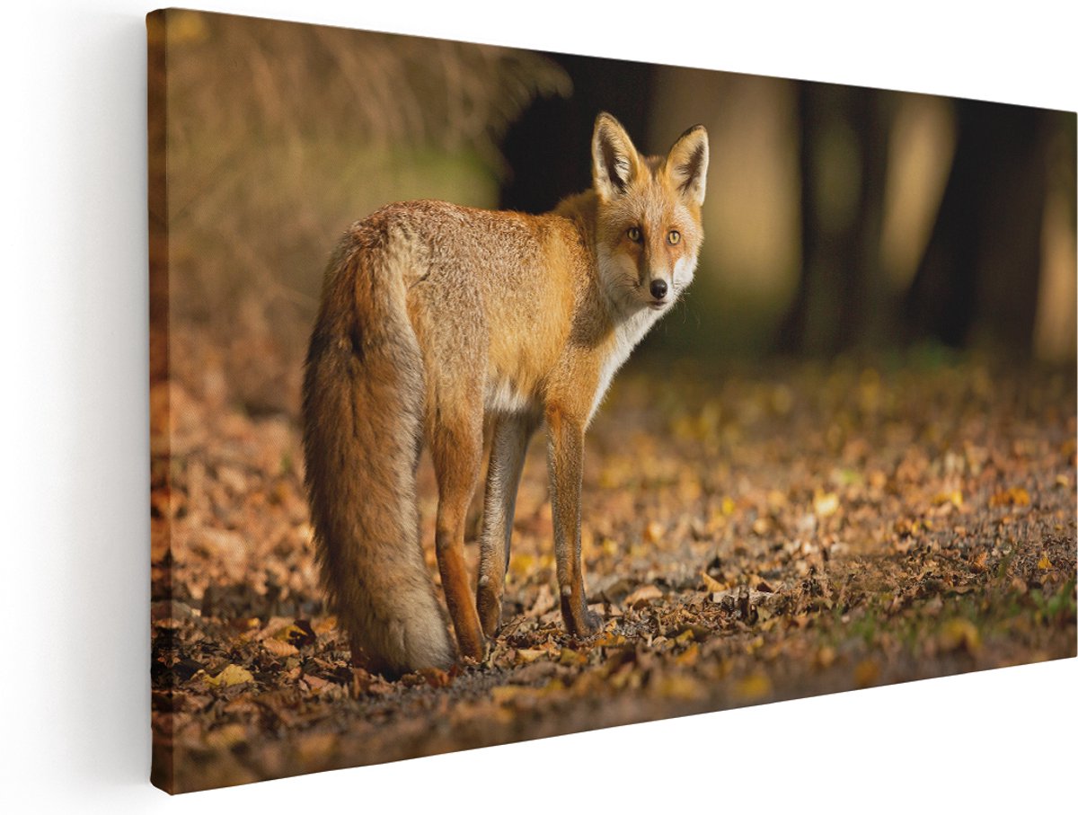 Artaza Canvas Schilderij Vos in het Herfstbos - 180x90 cm - Groot - Wanddecoratie Woonkamer - Schilderijen - Muurdecoratie