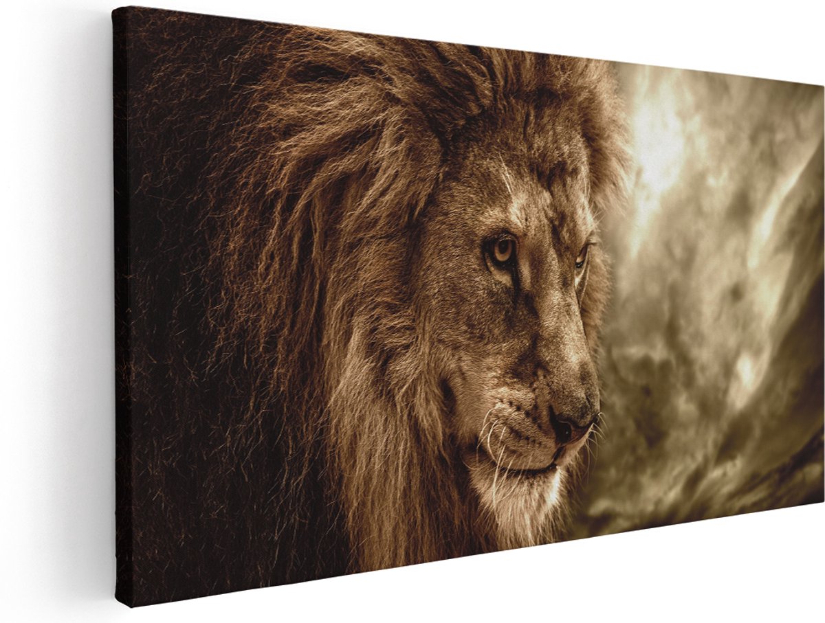 Artaza Canvas Schilderij Leeuw - Leeuwenkop - 180x90 cm - Groot - Wanddecoratie Woonkamer - Schilderijen - Muurdecoratie