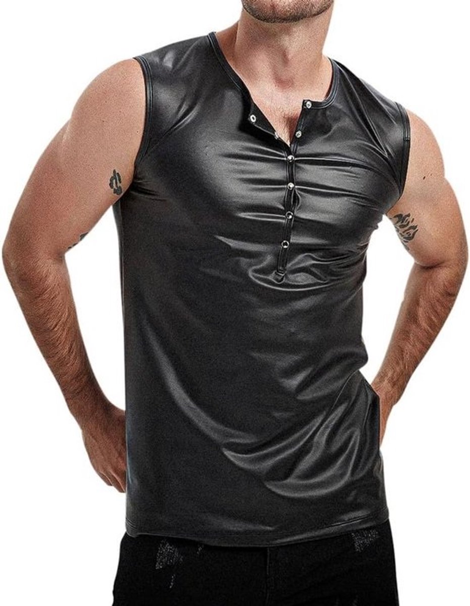 Heren Bovenstuk met Latexlook en Transparante Details