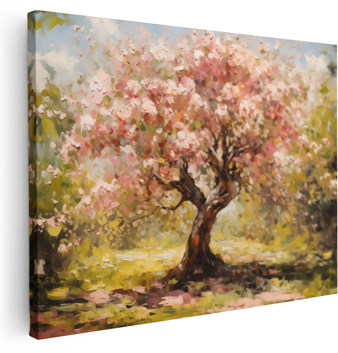 Artaza Canvas Schilderij Boom - 160x120 cm - Groot - Wanddecoratie Natuur Landschap - Muurdecoratie Roze Bloesem - Schilderijen Op Canvas