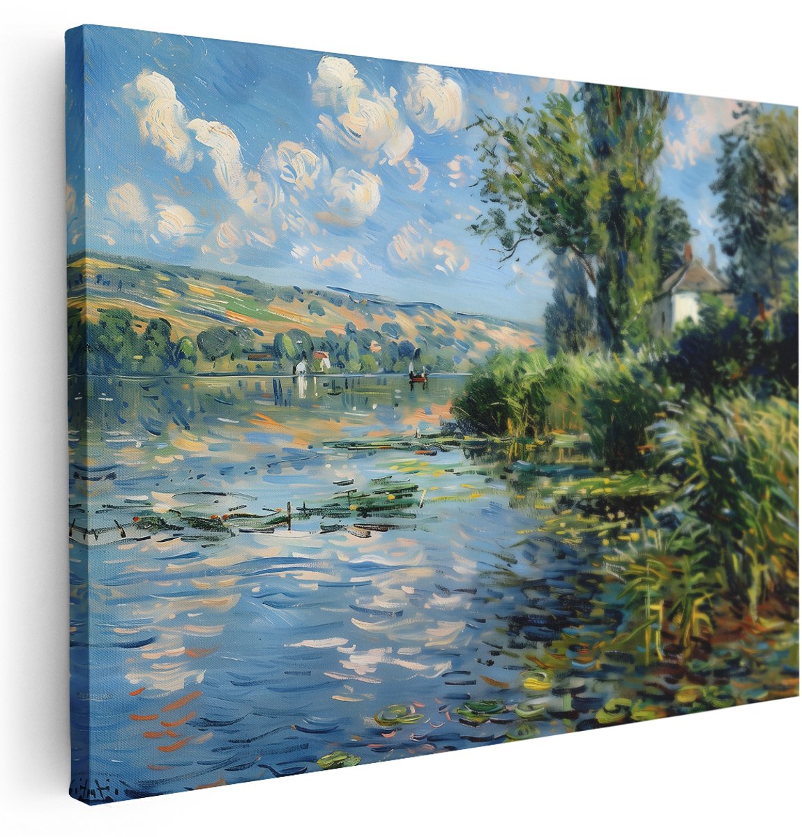 Artaza Canvas Schilderij Landschap Monet - 160x120 cm - Groot - Wanddecoratie Rivier - Muurdecoratie Impressionisme Natuur - Kamer Accessoires