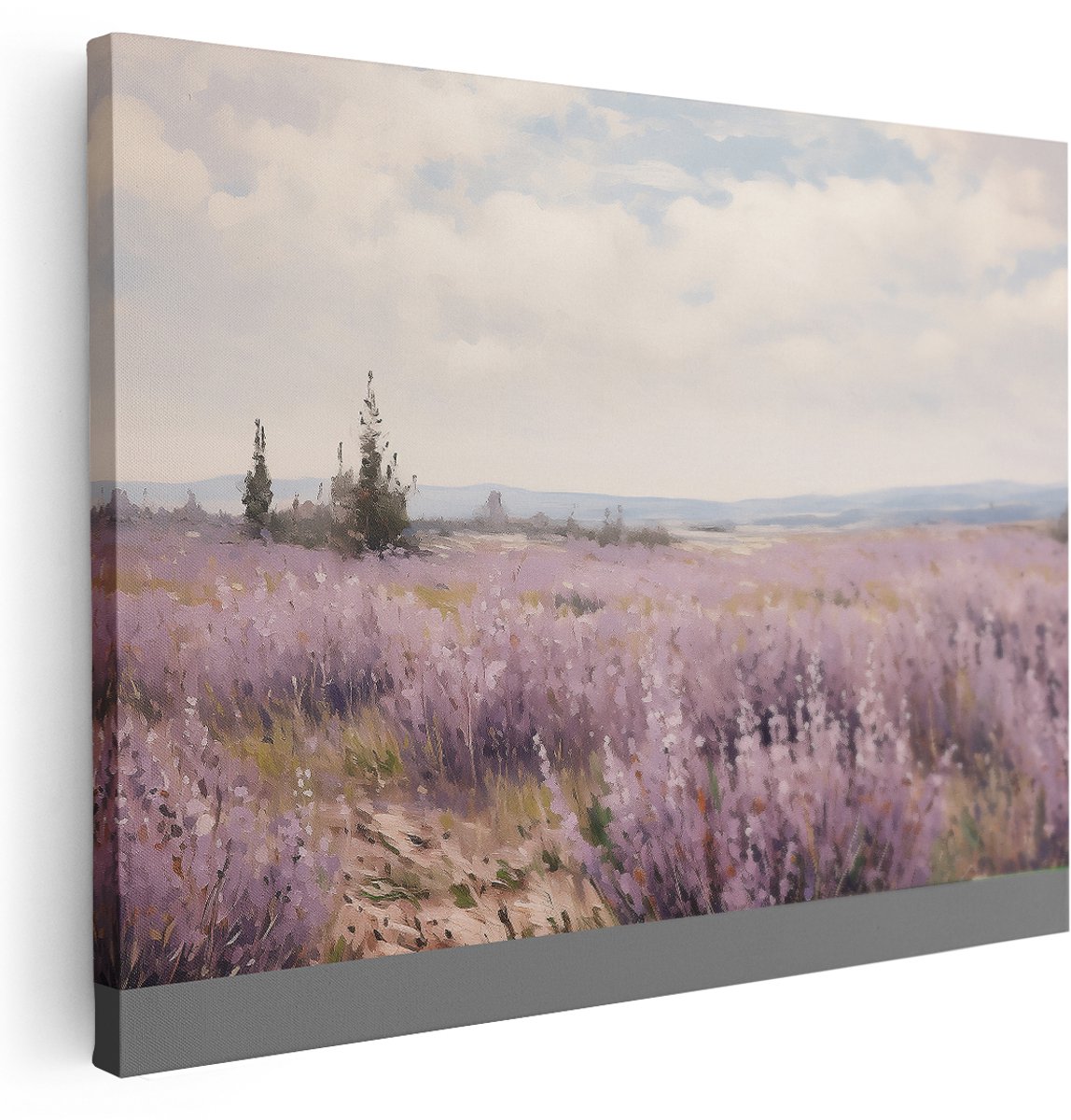 Artaza Canvas Schilderij Landschap - 160x120 cm - Groot - Wanddecoratie Lavendel - Muurdecoratie Bloemen Natuur - Decoratie Woonkamer - Paars