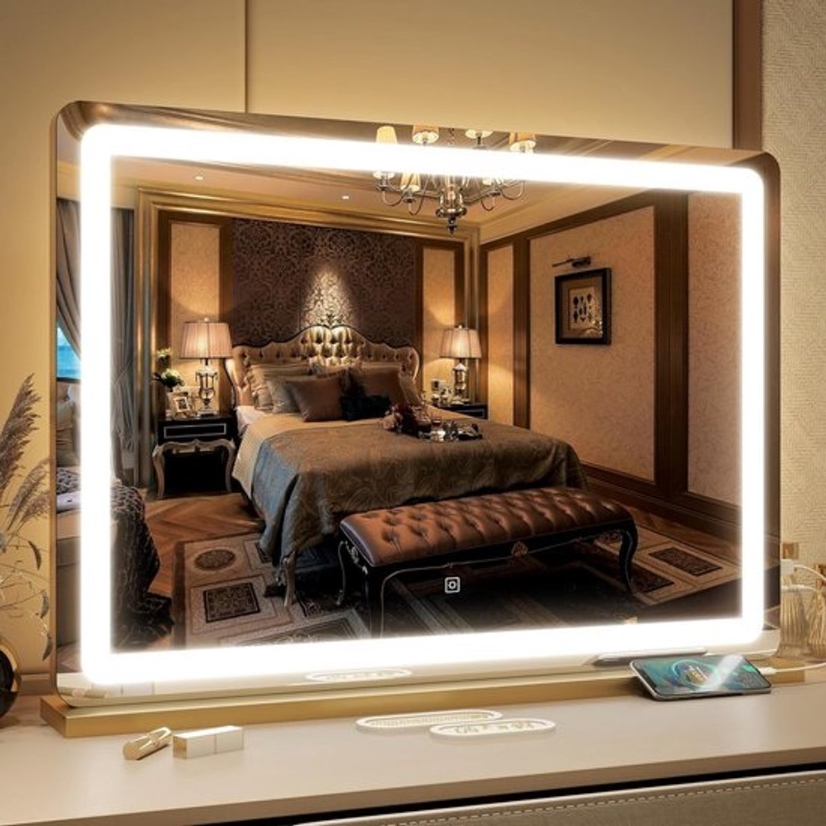 Grote Vierkante Hollywood Make-up Spiegel met Verlichting en Touch Sensor