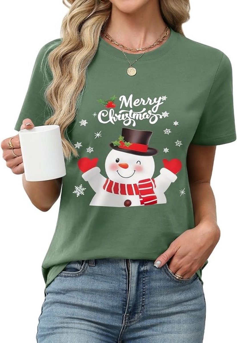 Grappig Kerst T-shirt Dames Katoen Ronde Hals Korte Mouwen Vrije Tijd Shirt