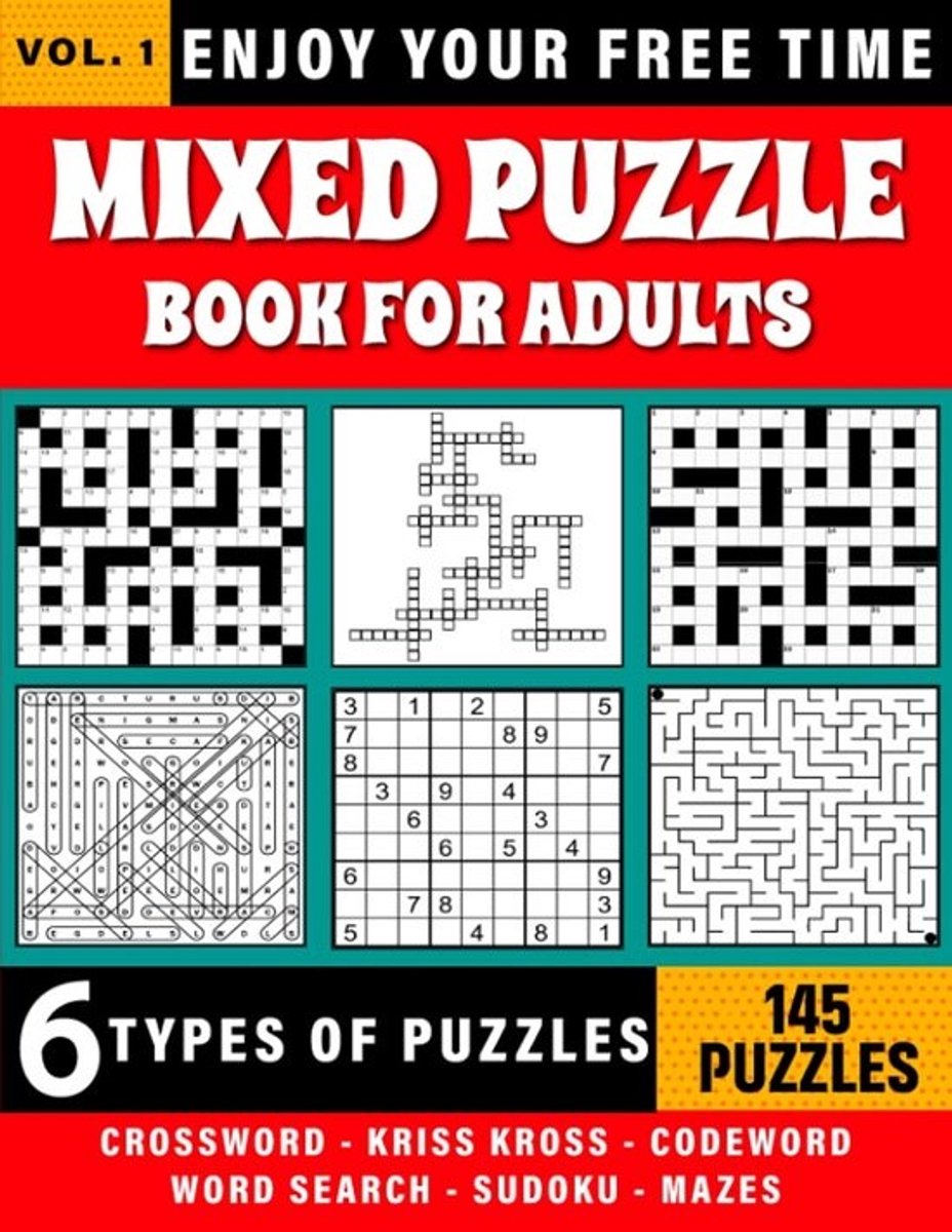 Gevarieerd Puzzelboek voor Volwassenen - Kruiswoordpuzzels, Sudoku, Zoekwoord, Codewoorden en Meer
