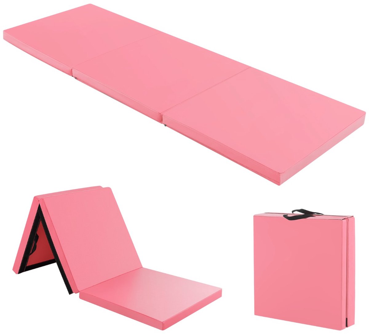 SureDeal® - Yogamatt - 3-delige Opvouwbare Oefenmat - Handgrepen Zijdig Klittenband - 180x60x5 cm - Geel