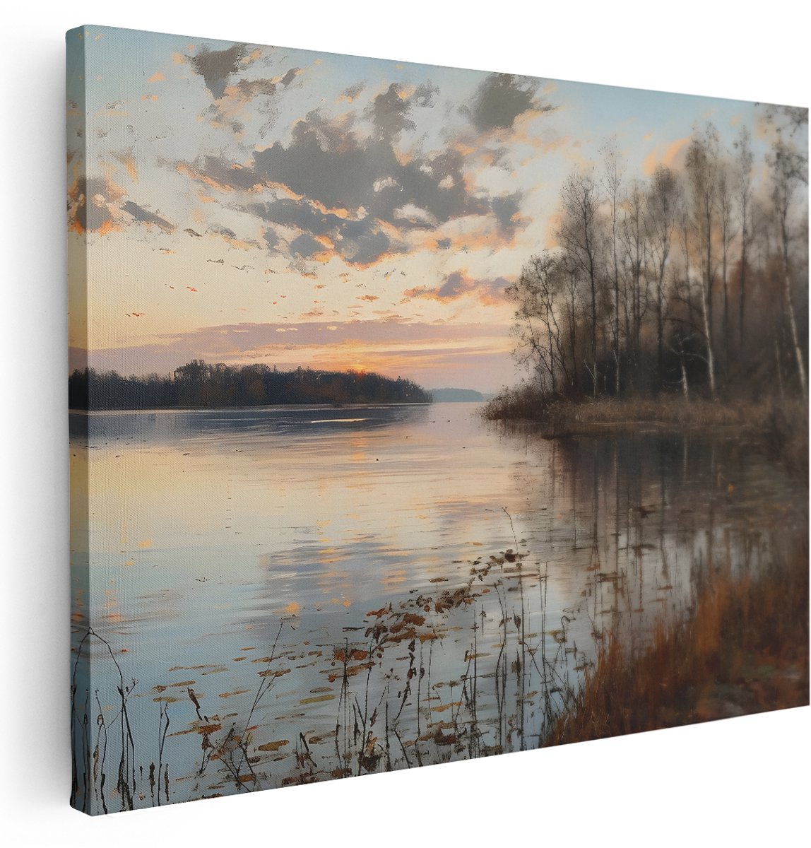 Artaza Canvas Schilderij Meer - 160x120 cm - Groot - Wanddecoratie Herfst - Muurdecoratie Bomen - Decoratie Natuur Woonkamer