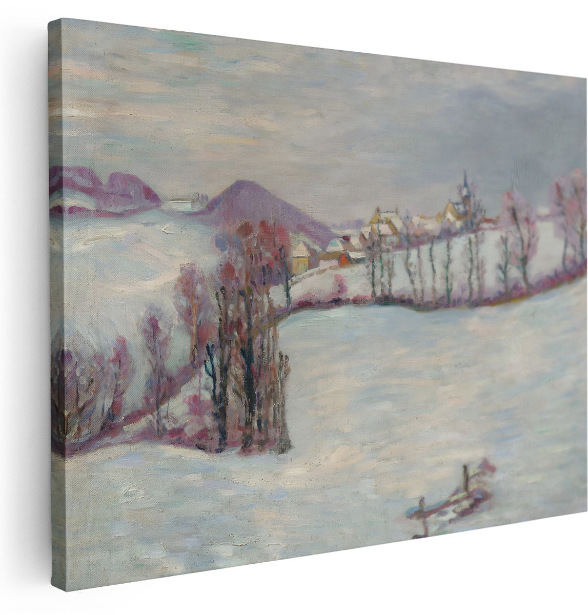 Artaza Canvas Schilderij Winter Landschap - 160x120 cm - Groot - Wanddecoratie Besneeuwd Dorp - Muurdecoratie Natuur - Kamer Accessoires