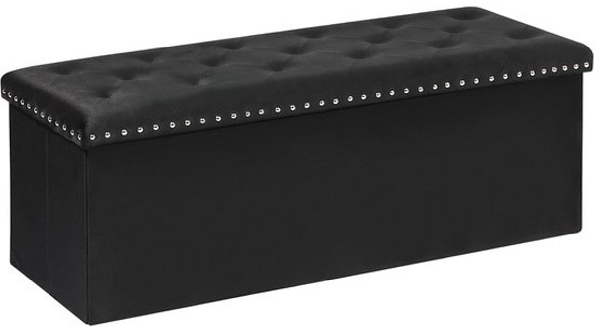 B FSOBEIIALEO Opslag Ottomaanse bank, opvouwbare getufte Ottomanen met opslag, extra grote 140L speelgoedkist opbergdozen voetsteun bank voor slaapkamer, luxe fluwelen stof 133 inch zwart