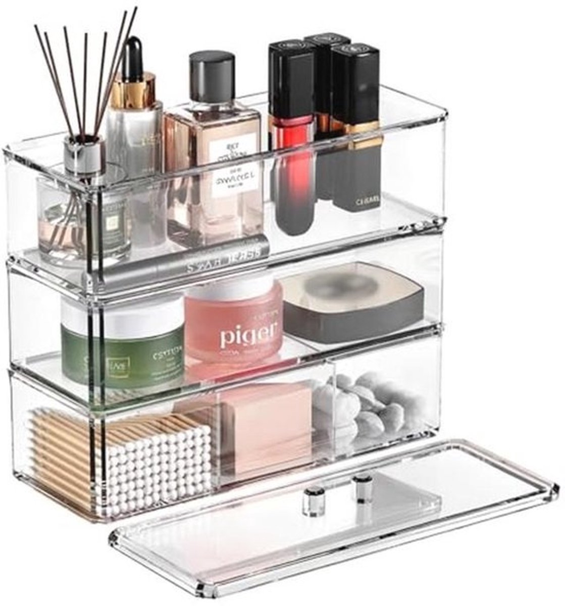 Transparante Make-up Organiser met 3 Lagen en Deksel