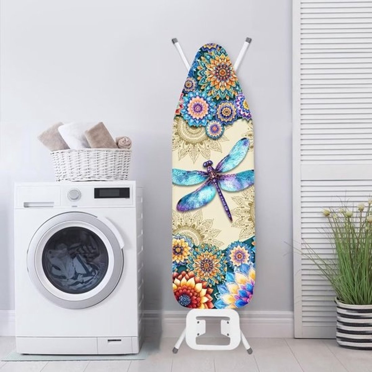 Strijkplankhoes - Strijkplankovertrek - Kleding Strijken - Met Haak en Lus Sluitingen - 123 x 40 cm - Bohemien Bloemen Libelle