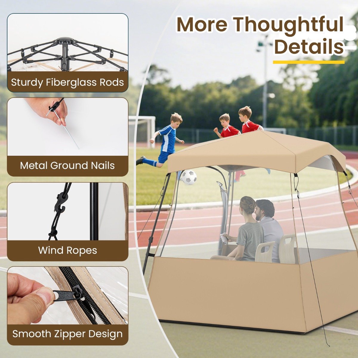 SureDeal® - Kamper - Doorzichtig Pop Sporttent - Draagtas Bruin - 160x160x176 cm - Bruin