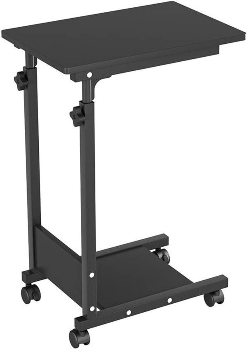 Laptoptafel Verstelbaar - Bijzettafel Bureau - Flexibel Werken - Met Wielen en Remmen - 56.5 x 37 x 95 cm