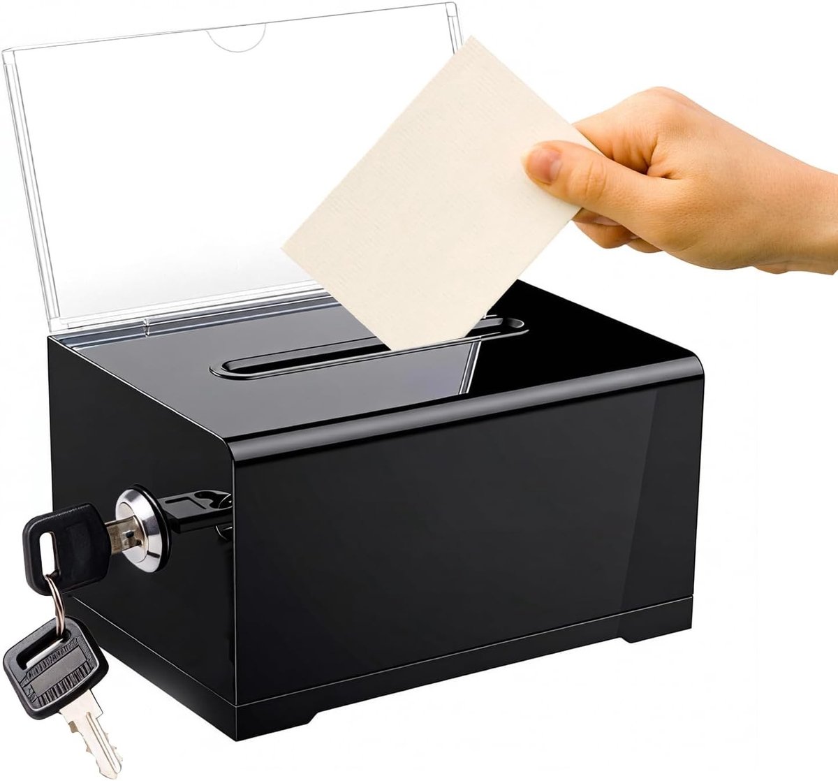 Donatiebox met Sleutel, Acryl Stemdoos, Presentatiebox voor Fondsenwervingen en Wedstrijden, 16 x 12 x 10 cm, Veilig en Duurzaam