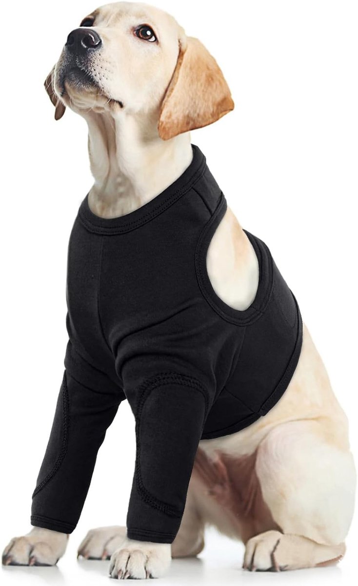 Anti-Licking Beschermhoes voor Honden, Herstel Sleeve voor Voorpoot Bij Letsel en Verstuikingen, Hondenzorg en Wondbescherming (Zwart, L)