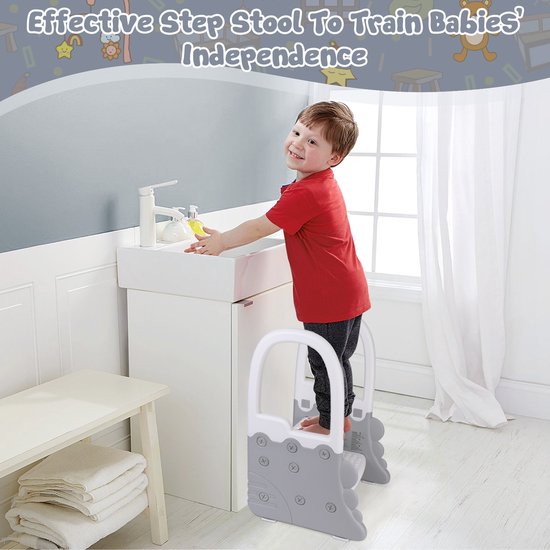 Kinderopstapje - met armleuningen - antislip - stevige constructie - keukenhulp/toilethulp - geschikt voor zindelijkheidstraining, badkamer en wastafel 41,6 x 41,1 cm. — afbeelding 5