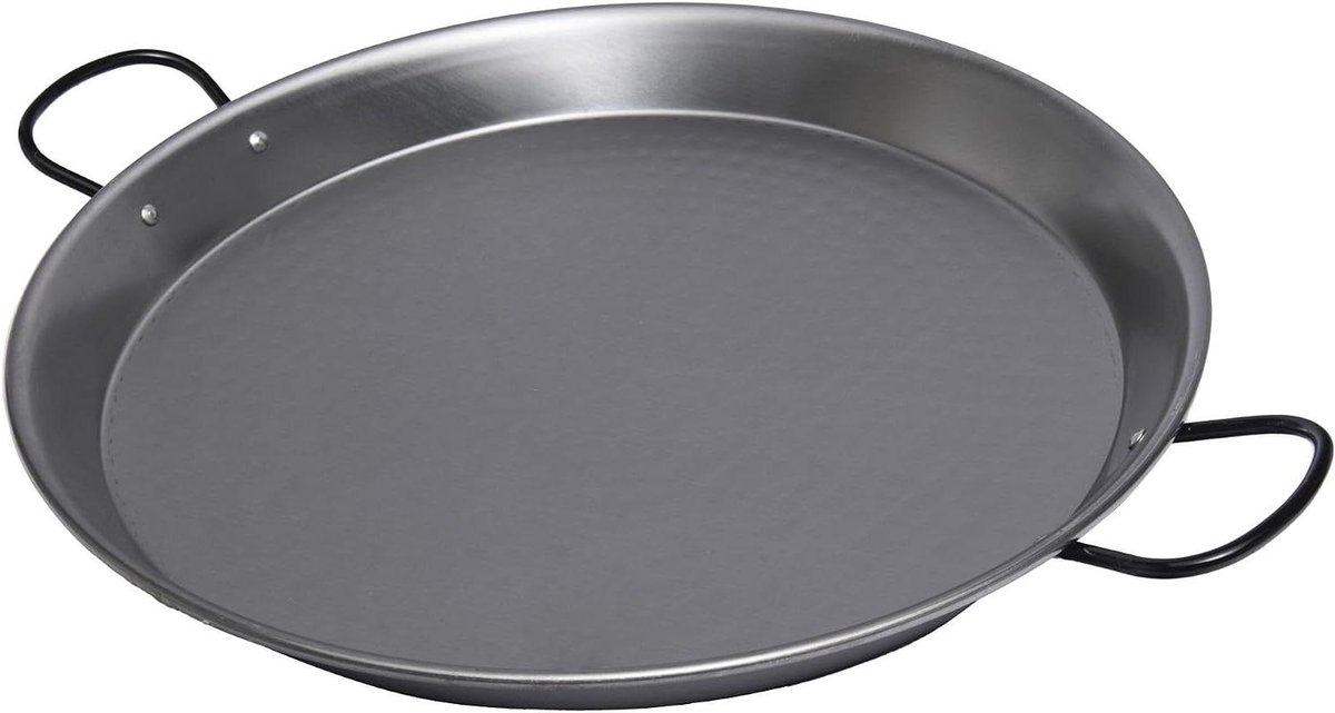 Paella Pan - Kookpan Rond - Authentiek Koken - Gepolijst Staal - 46 cm - Zilver