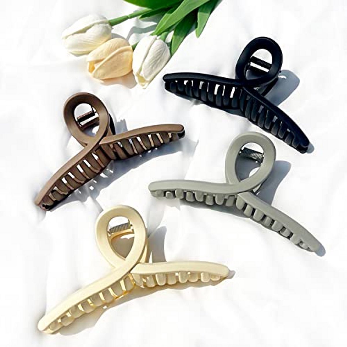 Set van 4 grote vlindervormige haarklemmen, matte haarklemmen voor lang en dik haar, extra grote haarklemmen voor dames en meisjes