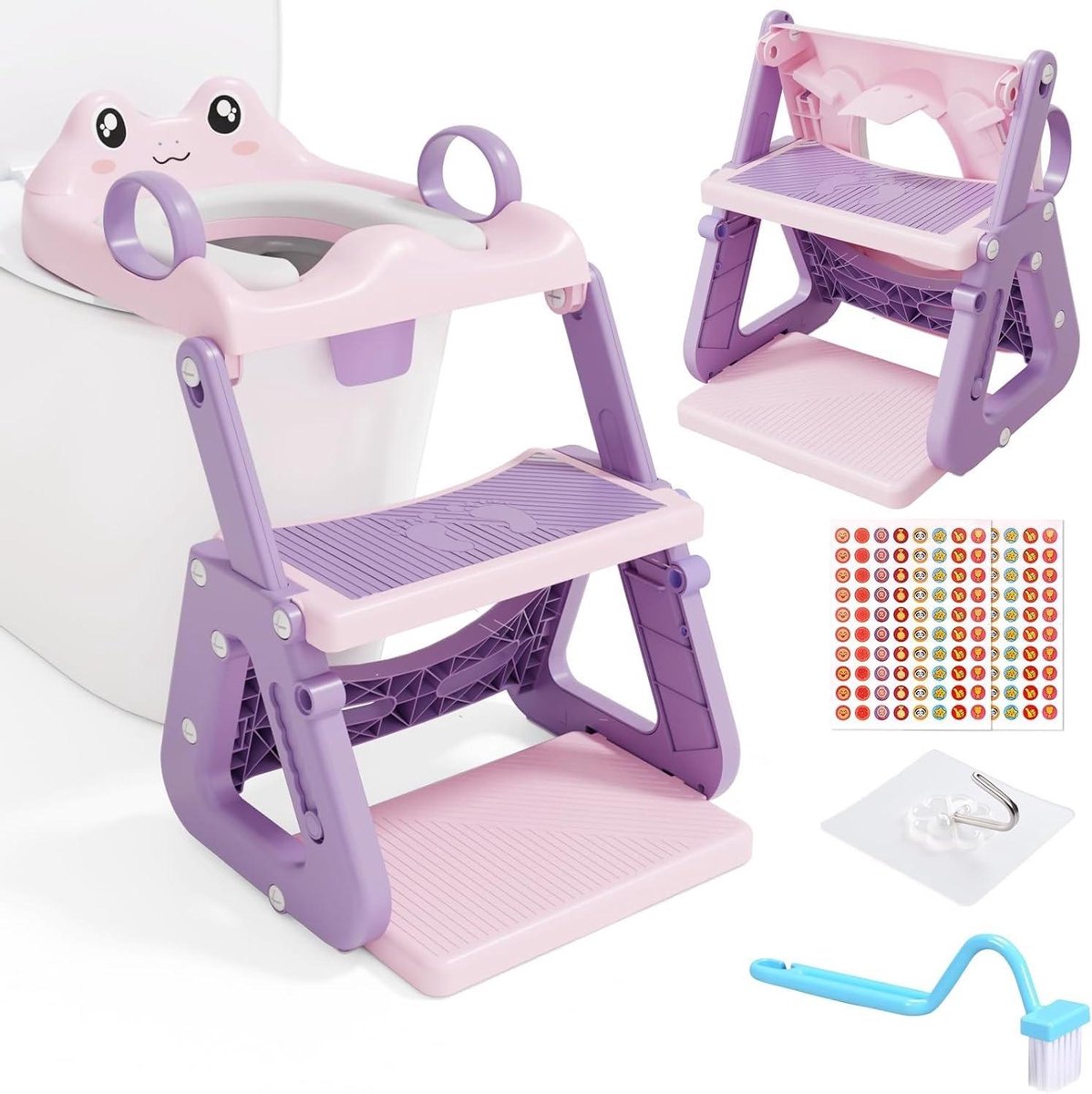 Kindertoiletbril - Zindelijkheidstrainer - Zelfstandig leren - Opvouwbaar en verstelbaar - Past op de meeste toiletten - Roze