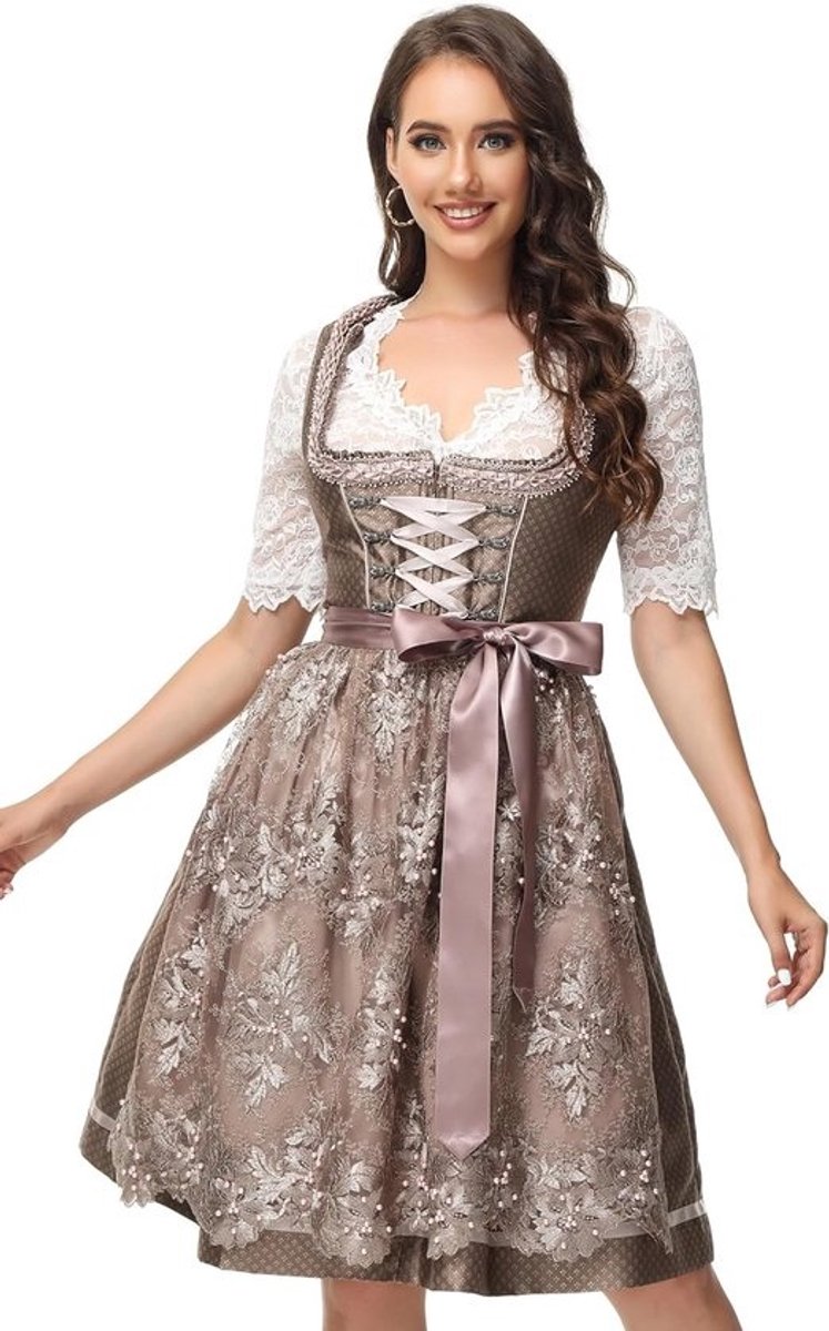 Dirndl Jurk voor Dames - Traditioneel Oktoberfest Kostuum met Kant Schort