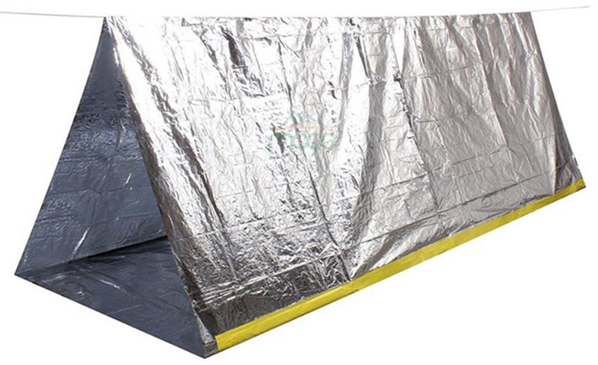 Herbruikbare Nood Overlevingstent voor 2 Personen (240x150x90cm) met Nylon Touw (540cm) - Slaapzak, Nooddeken, Thermische Deken voor Buiten, Kamperen, Wandelen