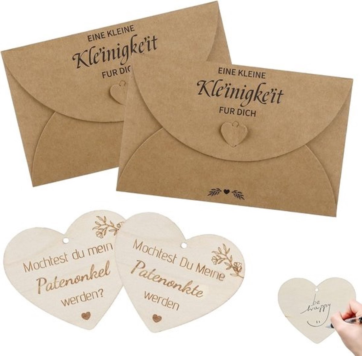 Geschenkset Peettante Peetoom Vragen Houten Kaarten voor Aankondiging Zwangerschap en Doop