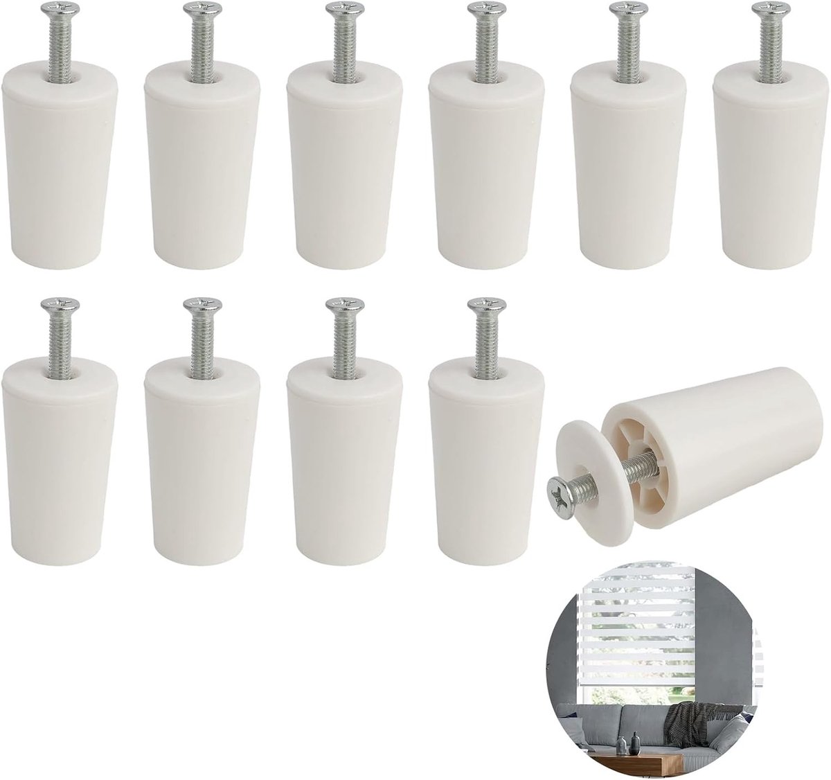 Set van 10 witte rolluikstopper 40 mm met schroeven en ringen - Weerbestendige PVC bescherming voor rolluiken en rolluikdeuren