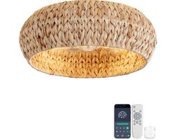 COVREO Plafondlamp met ventilator 50 x 50 x 20 cm koperkleur rattan - app en afstandsbediening - 6 standen