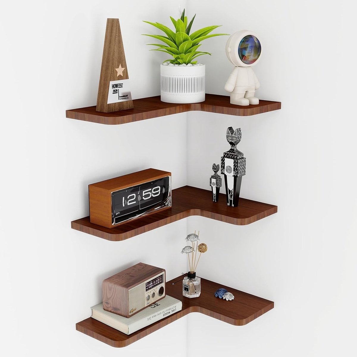 Vintage Wandplank - Drie Laags Zwevende Plank voor Badkamer, Keuken en Woonkamer - Perfect voor Foto's en Decoratie