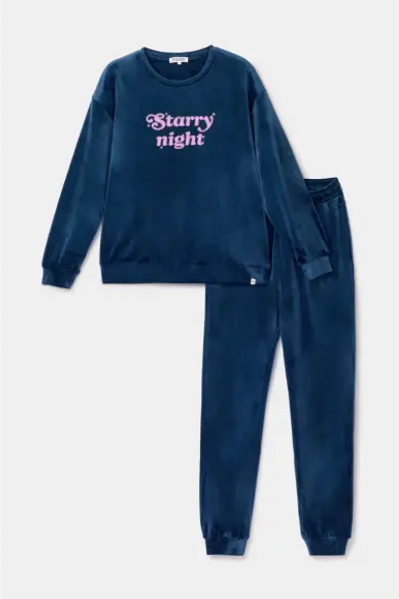 Woody Meisjes-Dames pyjama donkerblauw - maat S