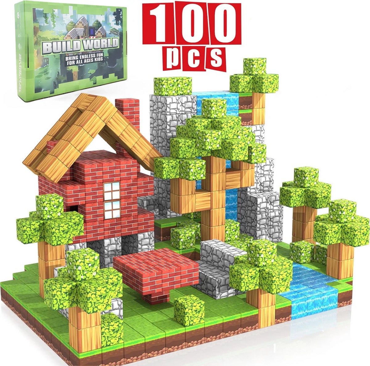 VONKELIOS®100 Stuks Magnetische Bouwblokken | Educatief STEM & Montessori Zintuiglijk Speelgoed voor Peuters, Jongens en Meisjes Vanaf 3 Jaar