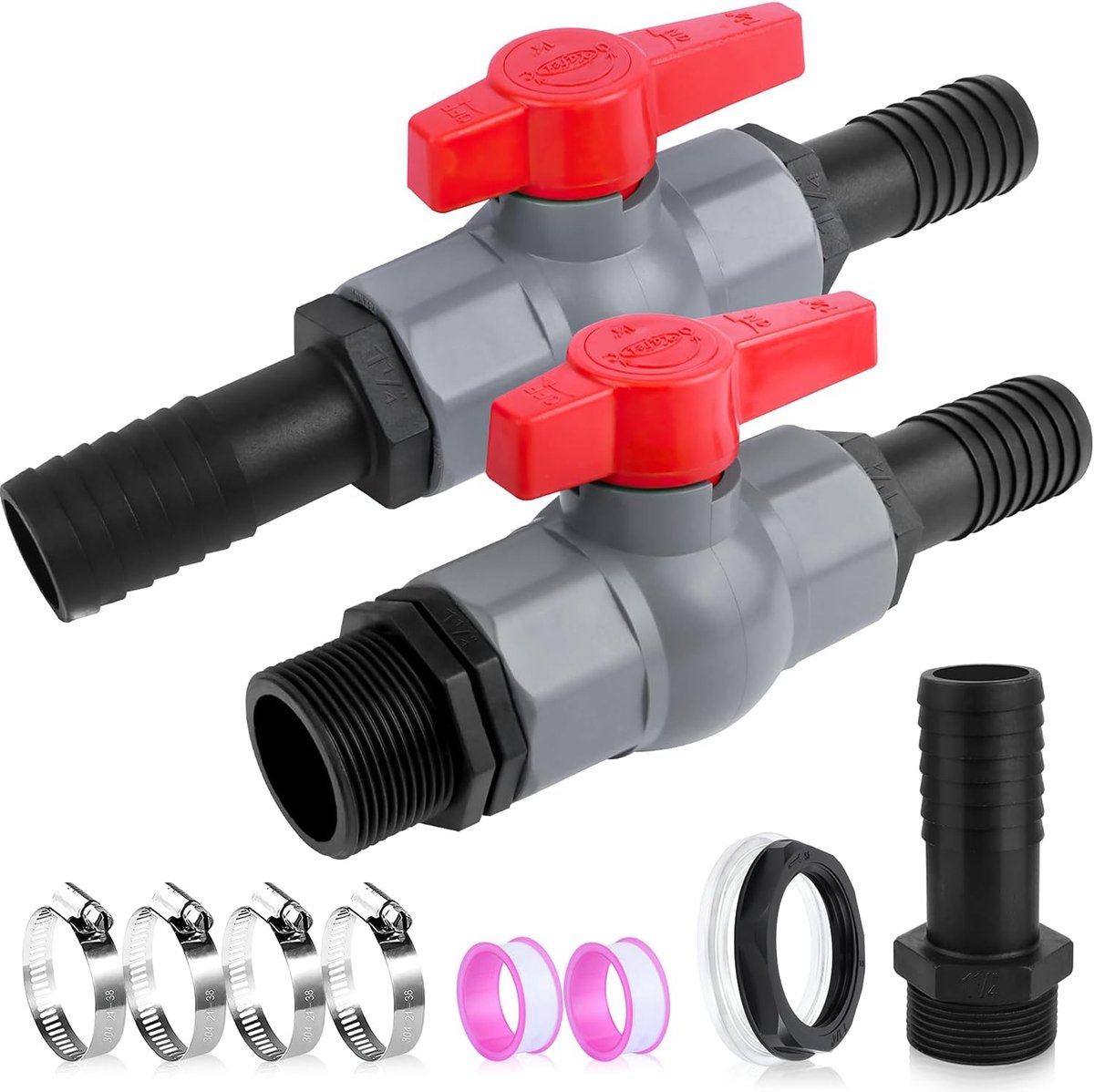 32 mm Kogelkraanset - Inclusief Slangklemmen en Ptfe-Tape - Gemaakt Van PVC