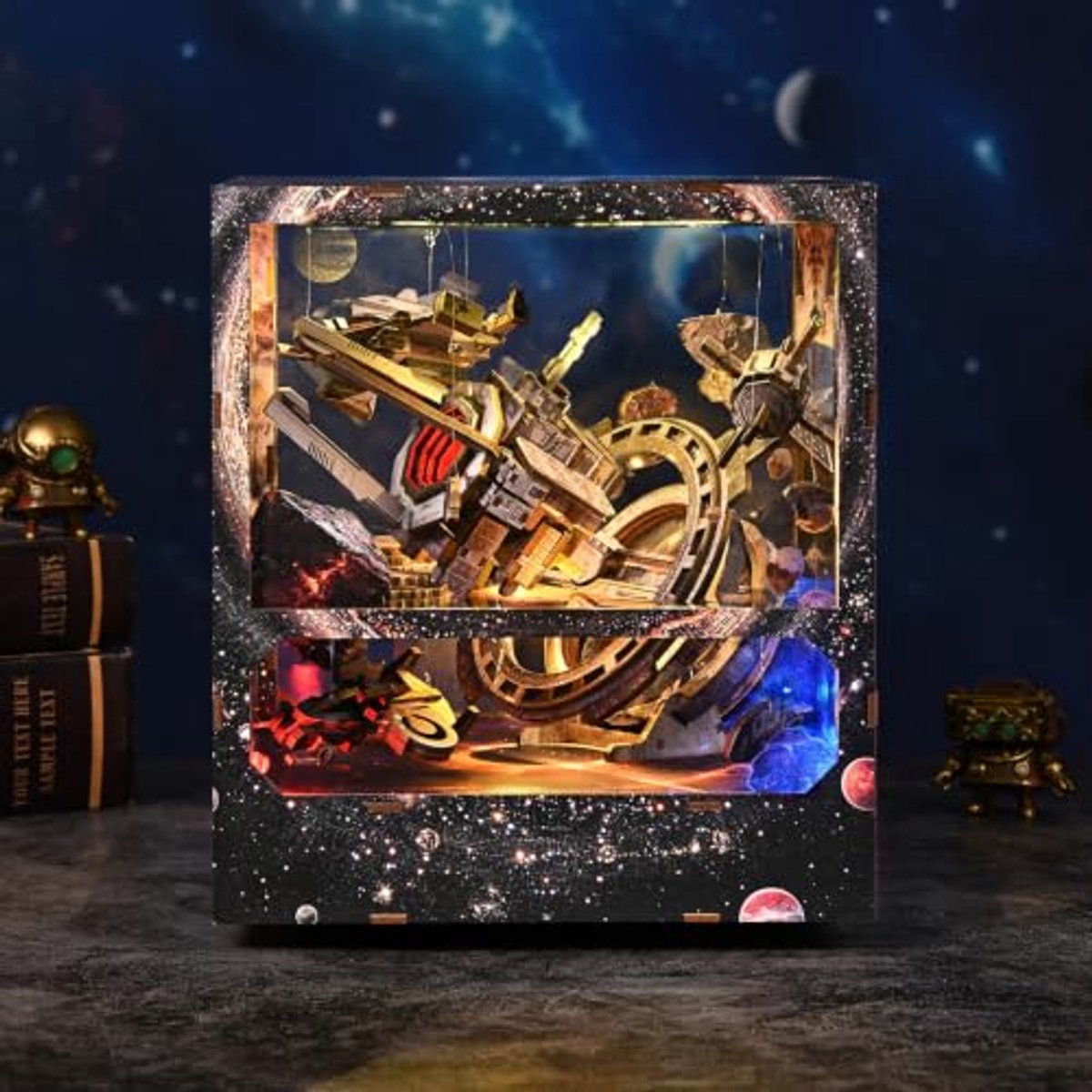 Namajunas - Nebula Wanderer Book Nook – Touch Verlichting - DIY Bouwpakket Volwassenen en Volwassenen - Boekensteun - Boekenhouder - Houten 3D Puzzel - Modelbouw & miniaturen - Miniatuur huisjes