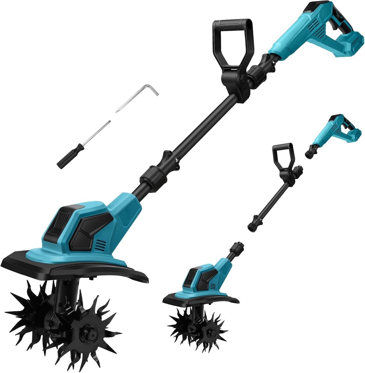 Draadloze Motor Cultivator voor Tuin en Gazon, 550 W, Vouwbaar, Werkbreedte 32 cm, Werkdiepte 18 cm, Borstelloze Technologie, Geschikt voor 18 V Accu