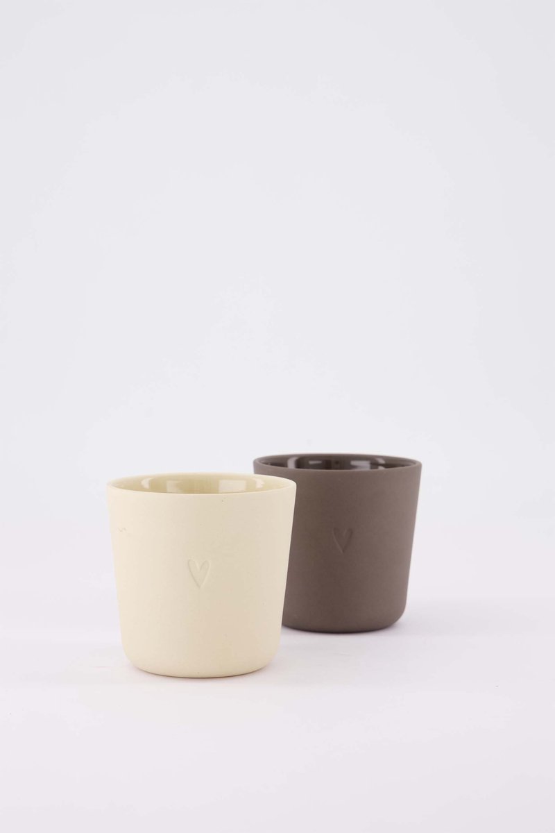 Zusss Set Van 2 Koffiemokken Hartje - Keramieken Mokken - Bruin & Warm Sand - 230Ml Keramiek Bruin / Zand