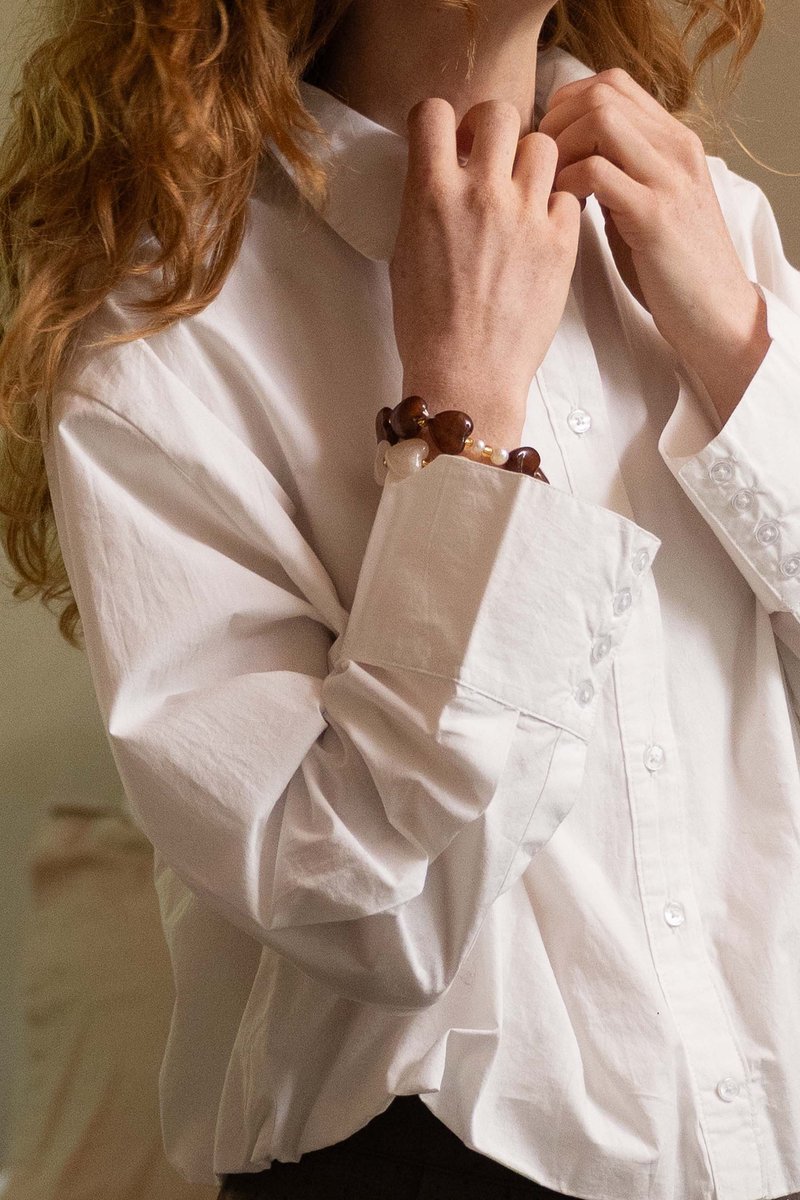 Zusss Heart Bracelet With Pearls Resin / Metaal Hazelnut