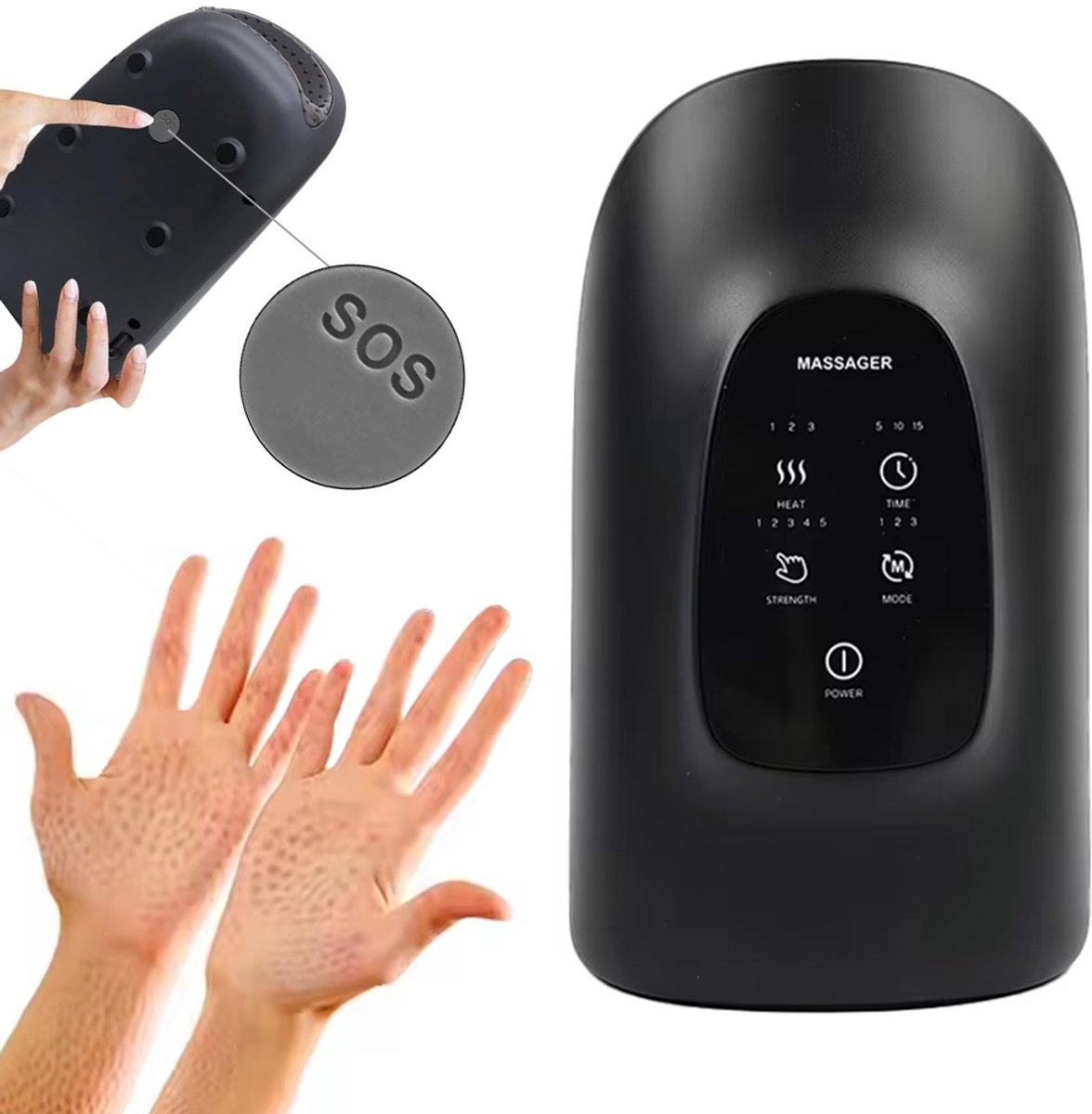 Handmassageapparaat - Elektrisch massageapparaat - Slimme draadloze massager - Met verwarmings- en acupressuurmassagefuncties - Geschikt voor artrose en gewrichtspijn - 2000 mAh - 5 V - 7,5 W - Zwart